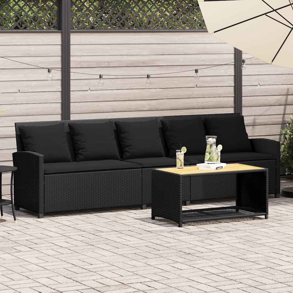 vidaXL Sofa ogrodowa 5-osobowa z poduszkami Czarny polirattan