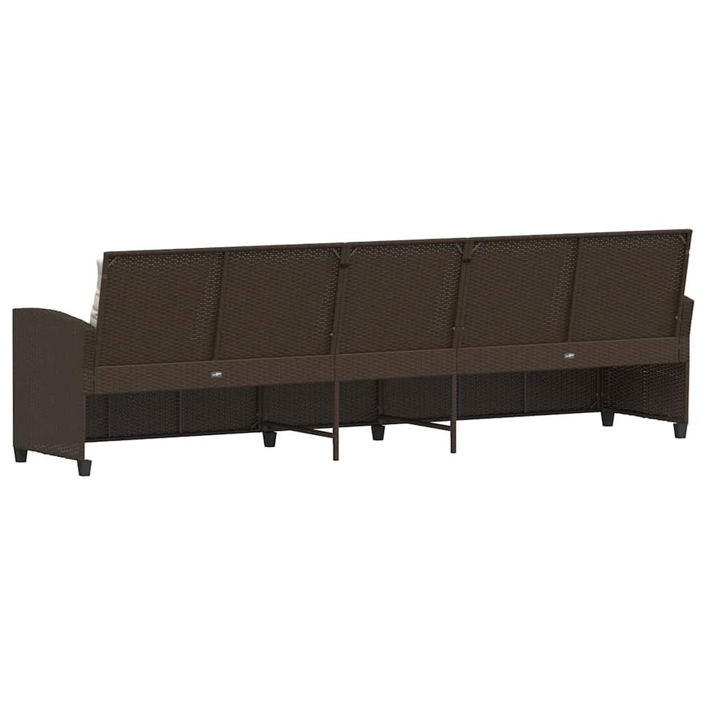 vidaXL Sofa ogrodowa 5-osobowa z poduszkami Brązowy polirattan