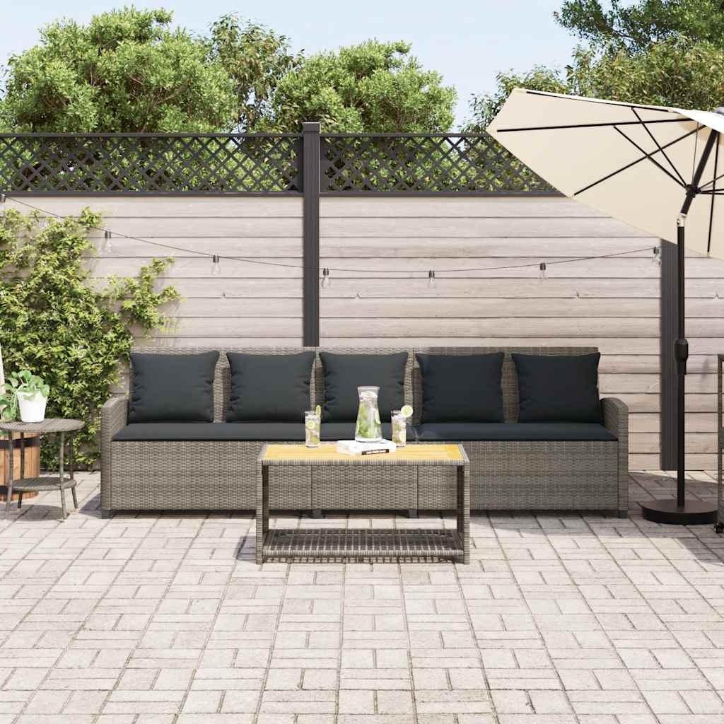 vidaXL Sofa ogrodowa 5-osobowa z poduszkami Szary polirattan
