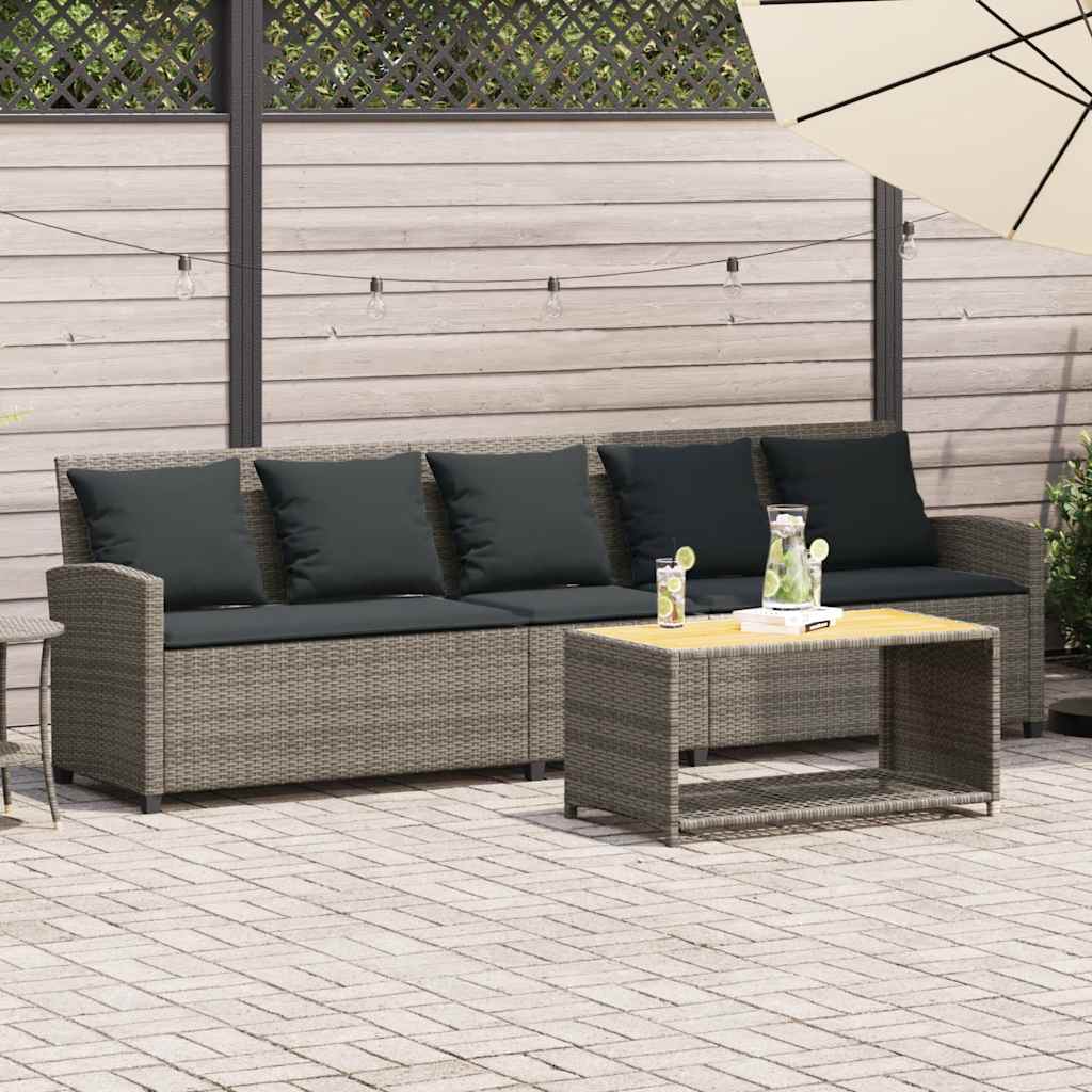 vidaXL Sofa ogrodowa 5-osobowa z poduszkami Szary polirattan