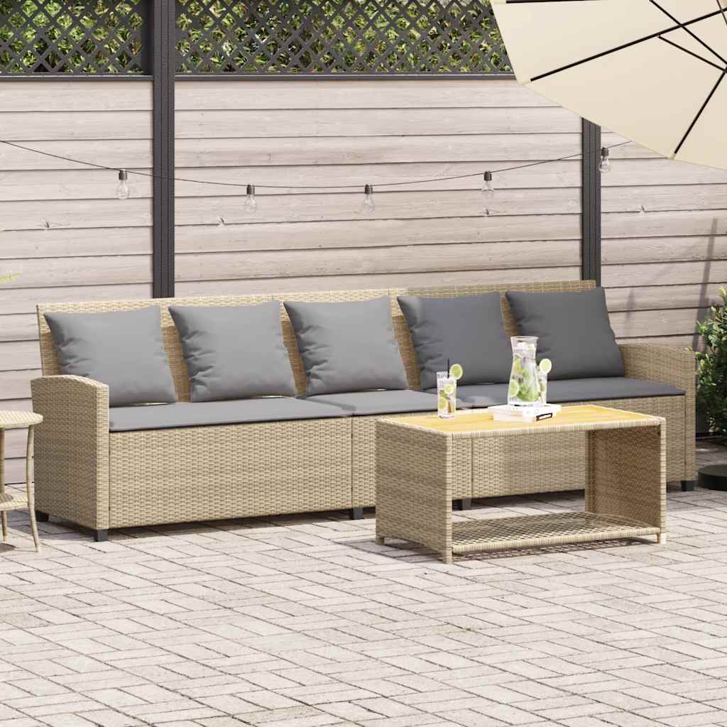 vidaXL Sofa ogrodowa 5-osobowa z poduszkami beżowy polirattan