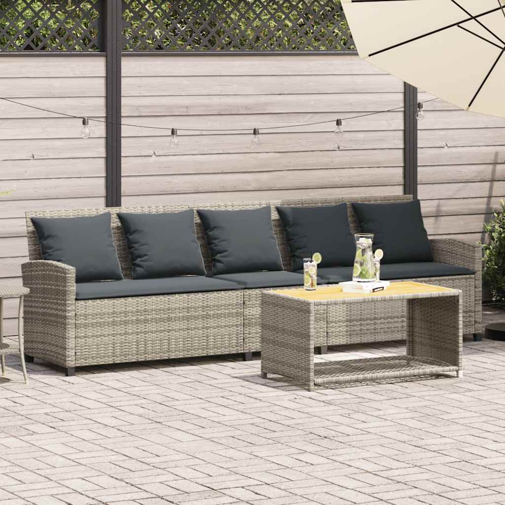 vidaXL Sofa ogrodowa 5-osobowa z poduszkami Jasnoszary polirattan