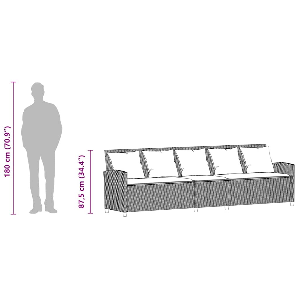 vidaXL Sofa ogrodowa 5-osobowa z poduszkami Szary polirattan