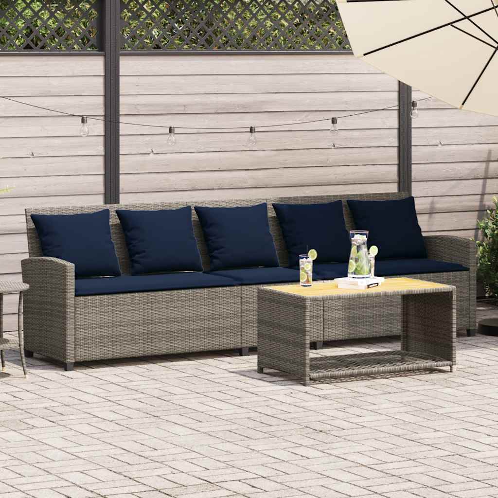 vidaXL Sofa ogrodowa 5-osobowa z poduszkami Szary polirattan