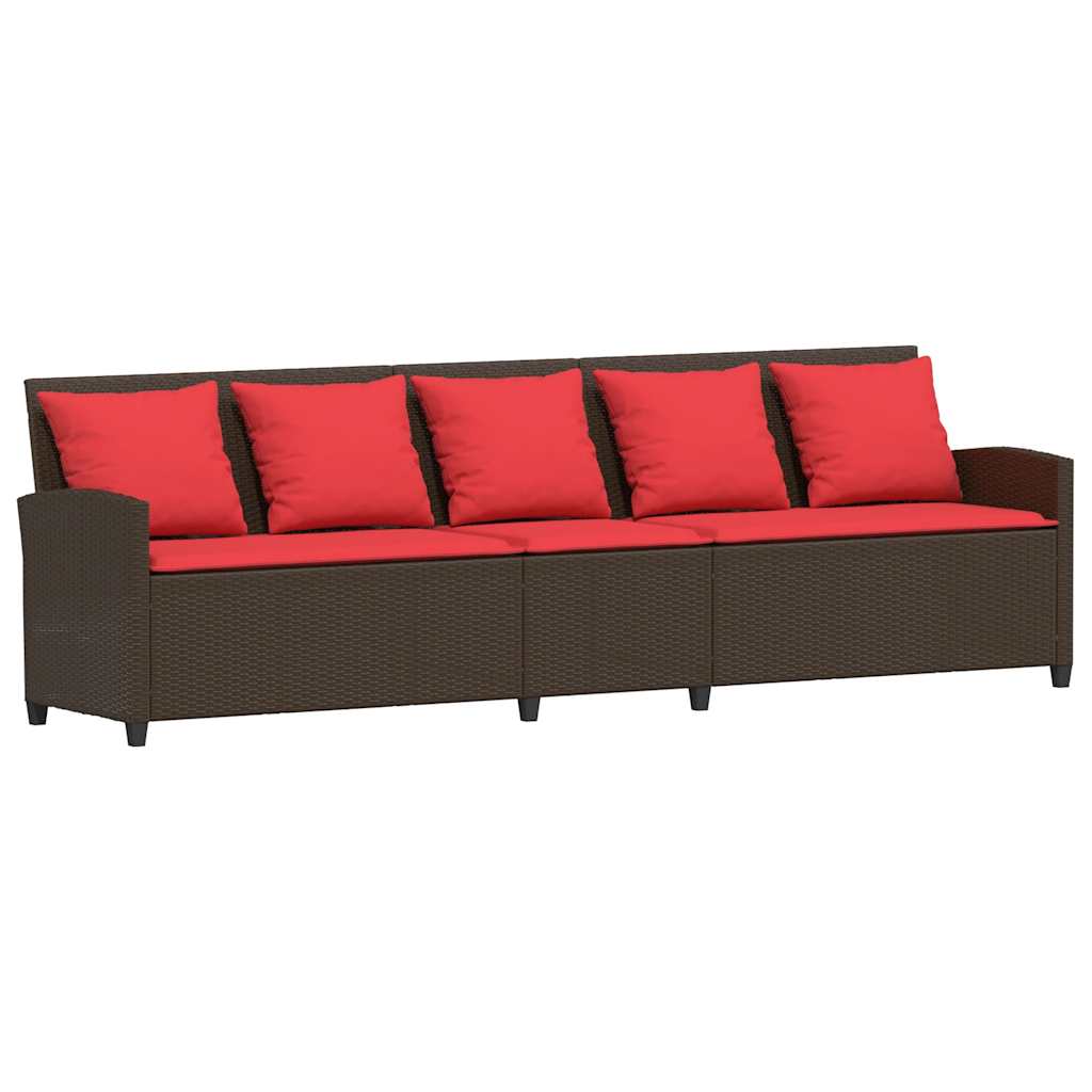vidaXL Sofa ogrodowa 5-osobowa z poduszkami Brązowy polirattan