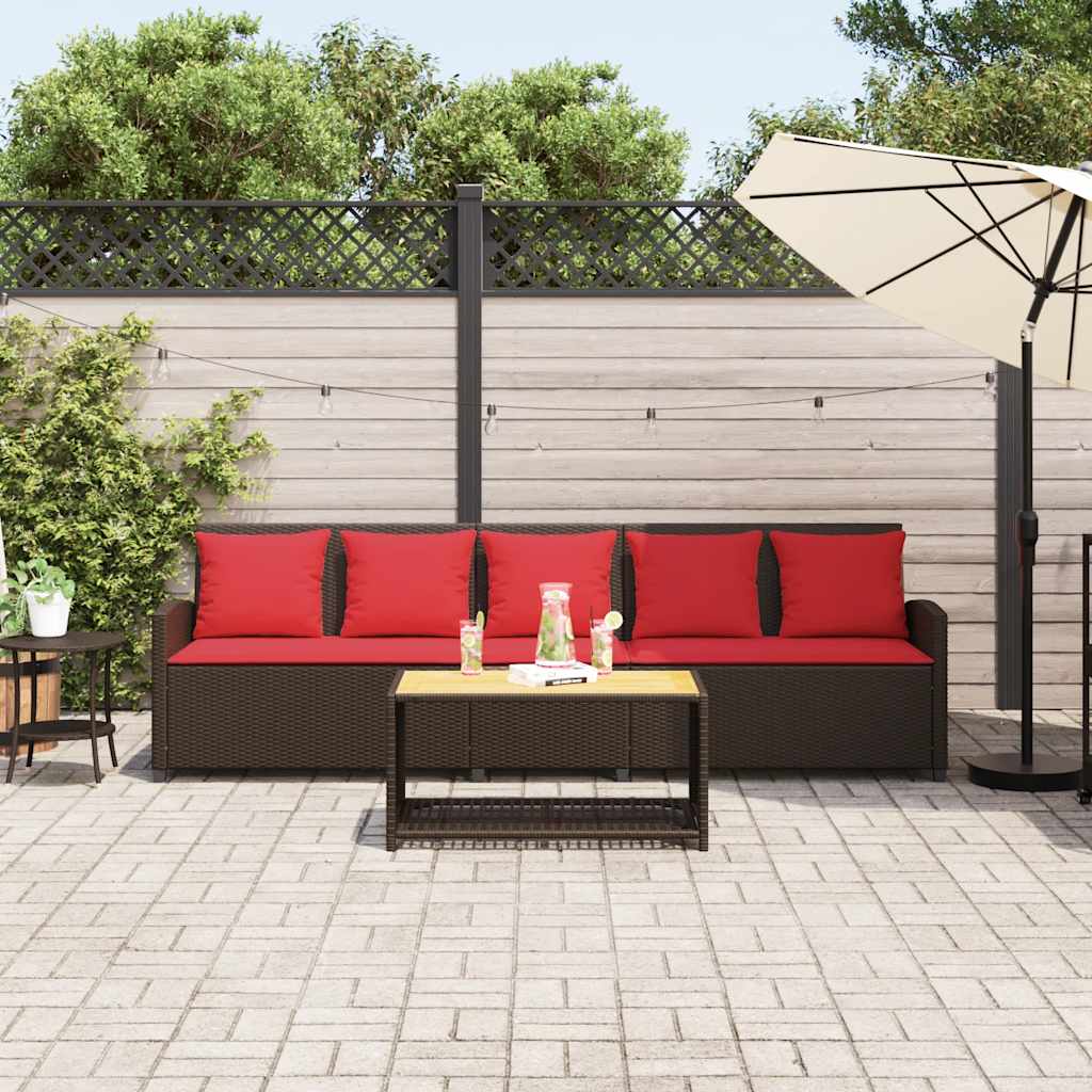 vidaXL Sofa ogrodowa 5-osobowa z poduszkami Brązowy polirattan