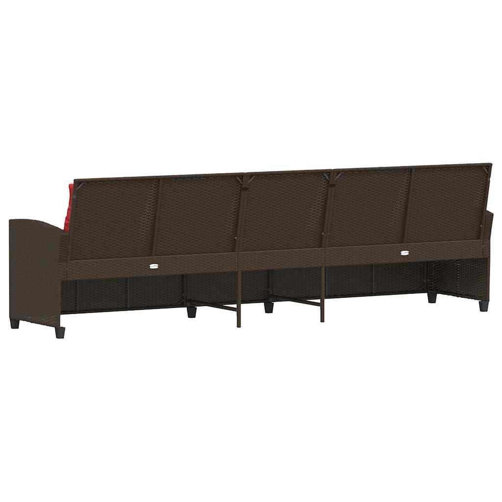 vidaXL Sofa ogrodowa 5-osobowa z poduszkami Brązowy polirattan
