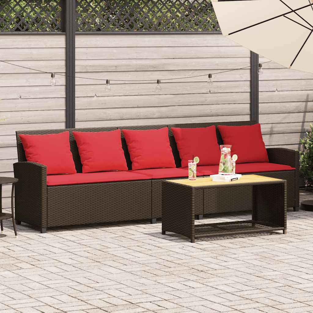 vidaXL Sofa ogrodowa 5-osobowa z poduszkami Brązowy polirattan