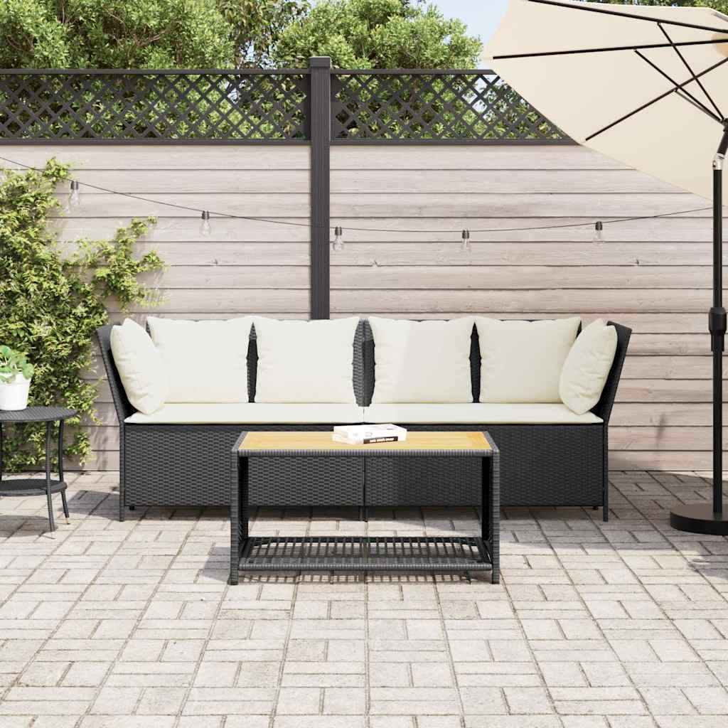 vidaXL Fotel ogrodowy z poduszkami, rattan PE, czarny