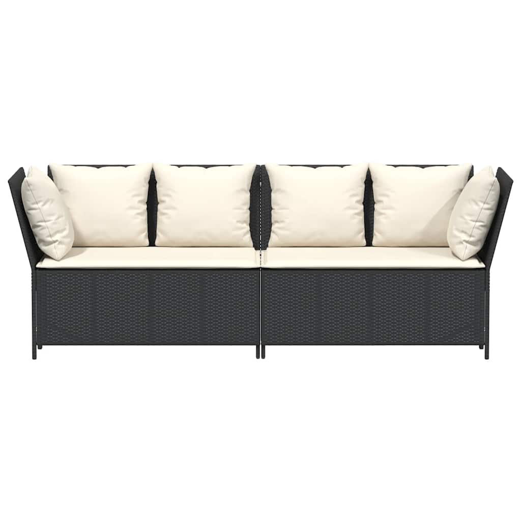 vidaXL Fotel ogrodowy z poduszkami, rattan PE, czarny
