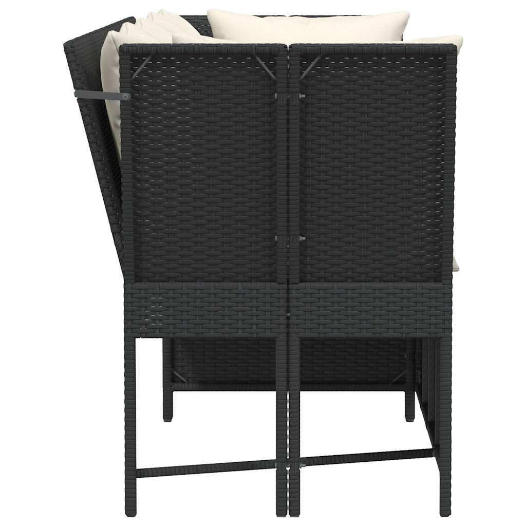vidaXL Fotel ogrodowy z poduszkami, rattan PE, czarny