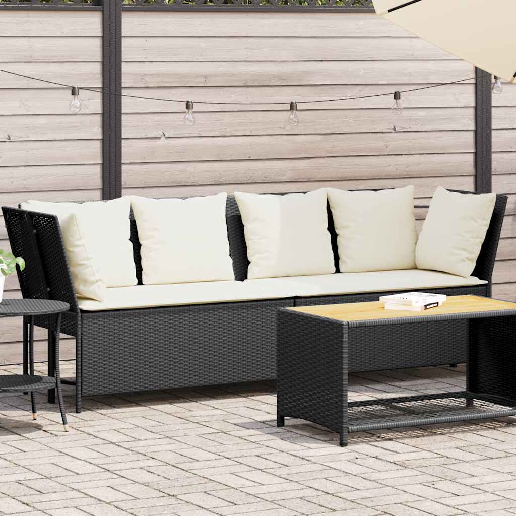 vidaXL Fotel ogrodowy z poduszkami, rattan PE, czarny