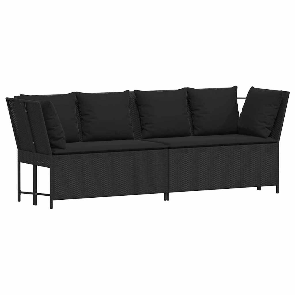 vidaXL Fotel ogrodowy z poduszkami, rattan PE, czarny