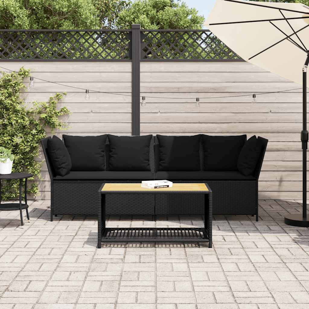 vidaXL Fotel ogrodowy z poduszkami, rattan PE, czarny