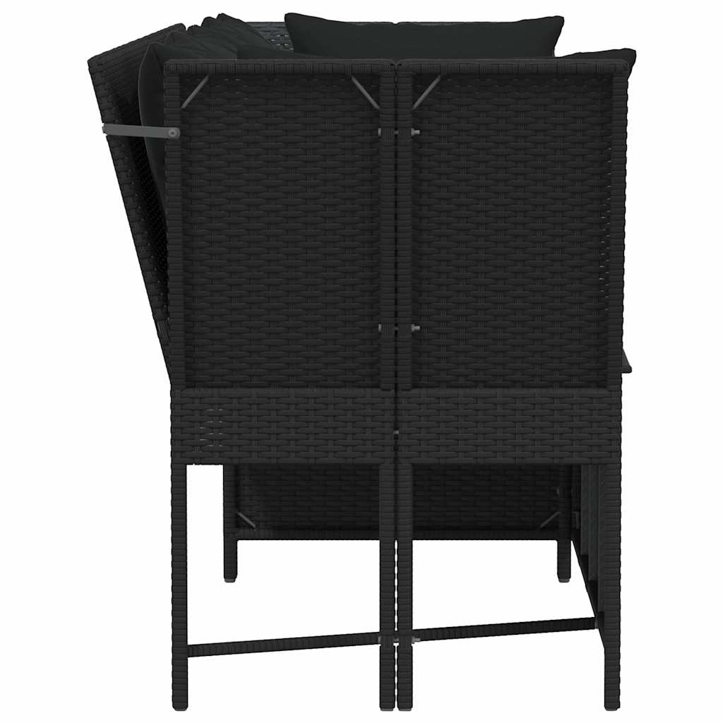 vidaXL Fotel ogrodowy z poduszkami, rattan PE, czarny