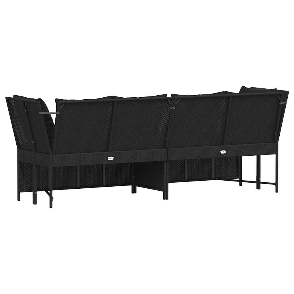 vidaXL Fotel ogrodowy z poduszkami, rattan PE, czarny