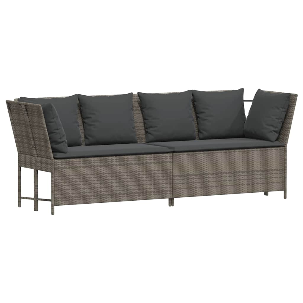 vidaXL Sofa ogrodowa z poduszkami, szara, polirattanowa