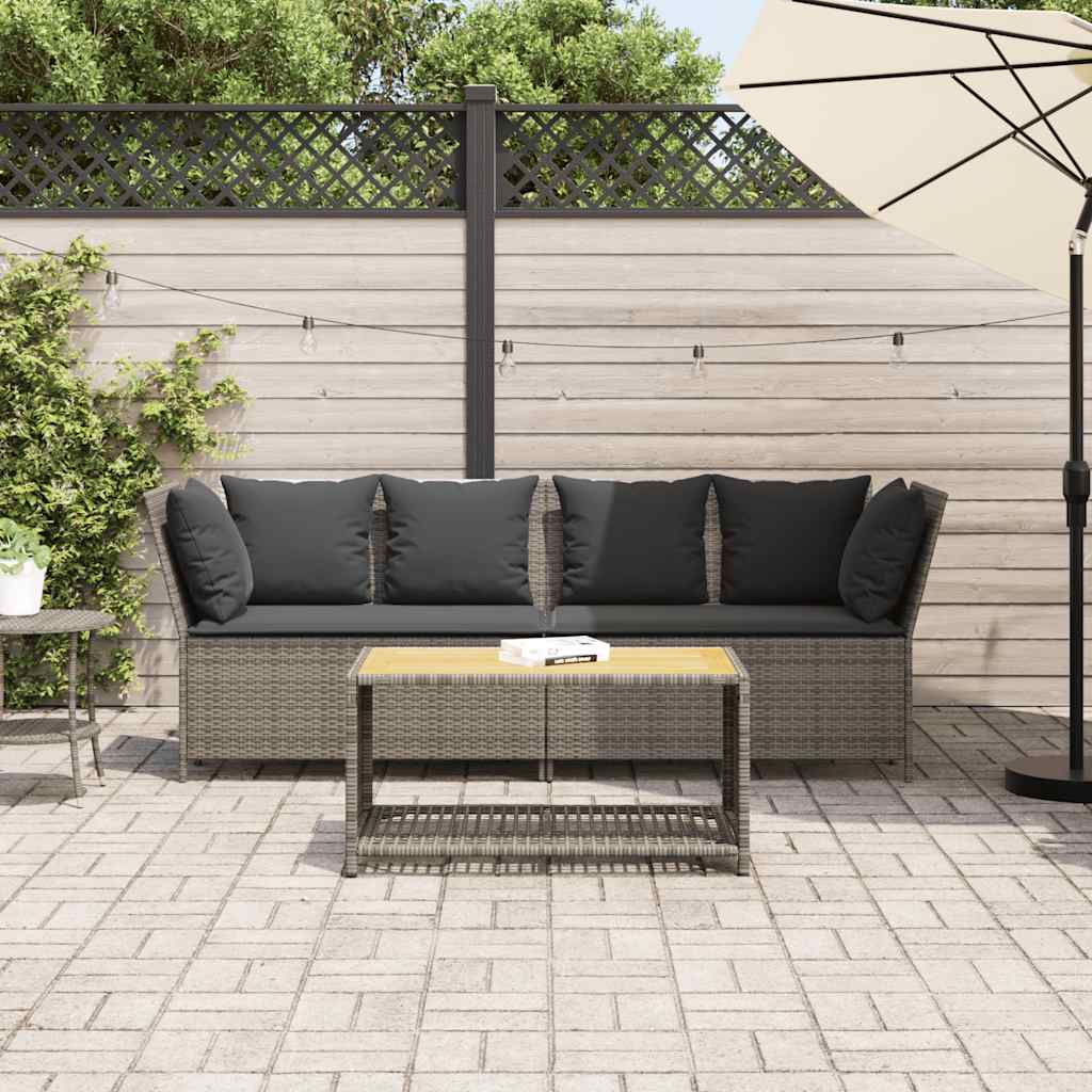 vidaXL Sofa ogrodowa z poduszkami, szara, polirattanowa