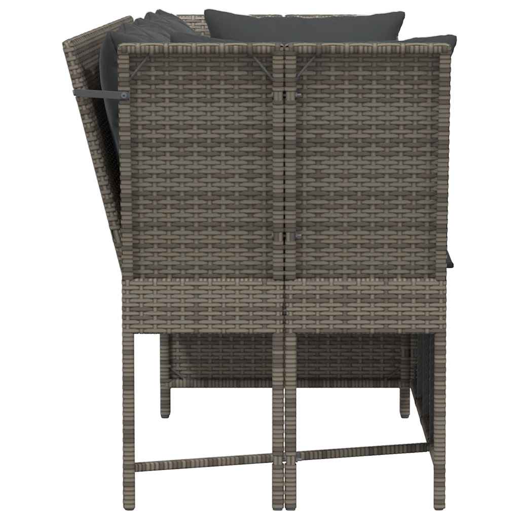 vidaXL Sofa ogrodowa z poduszkami, szara, polirattanowa