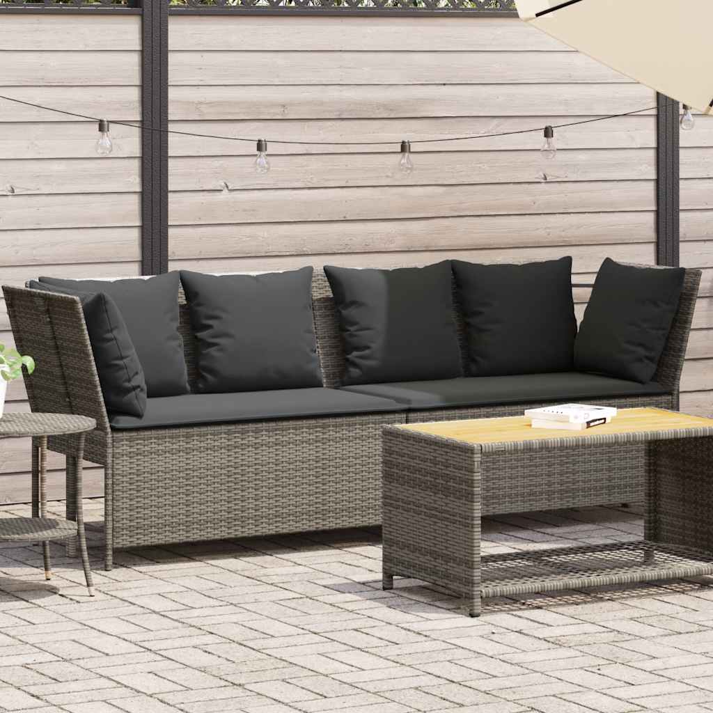 vidaXL Sofa ogrodowa z poduszkami, szara, polirattanowa