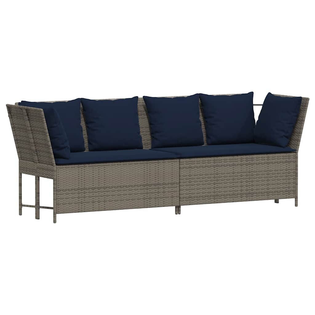 vidaXL Sofa ogrodowa z poduszkami, szara, polirattanowa