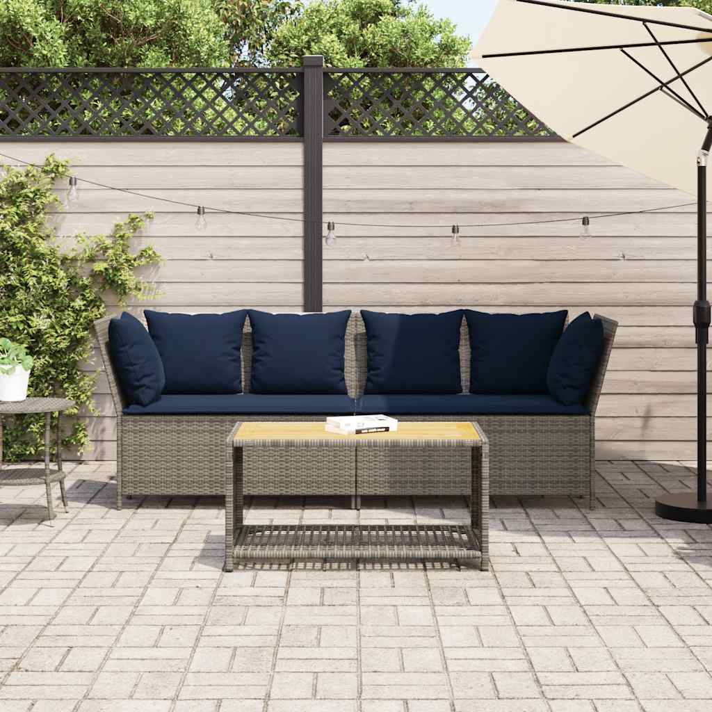vidaXL Sofa ogrodowa z poduszkami, szara, polirattanowa