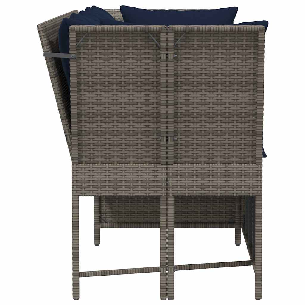 vidaXL Sofa ogrodowa z poduszkami, szara, polirattanowa