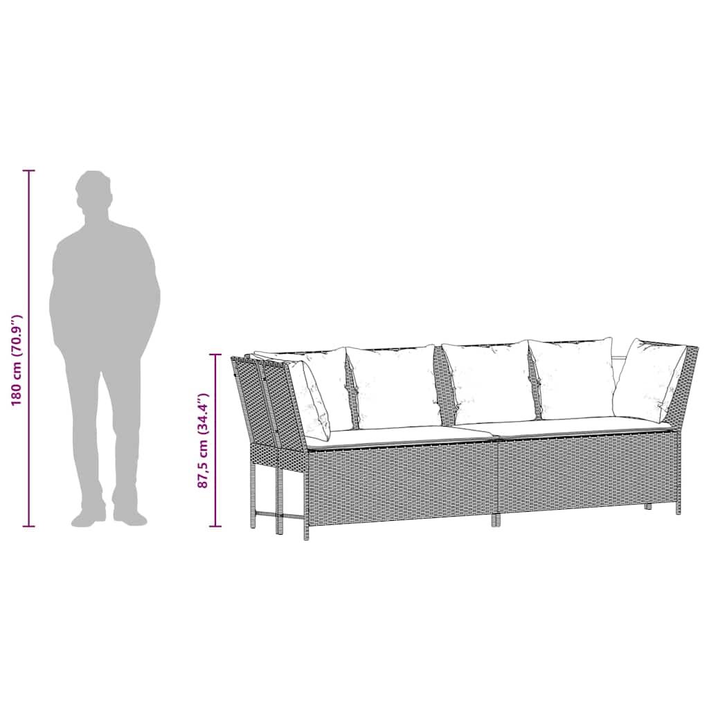 vidaXL Sofa ogrodowa z poduszkami, szara, polirattanowa