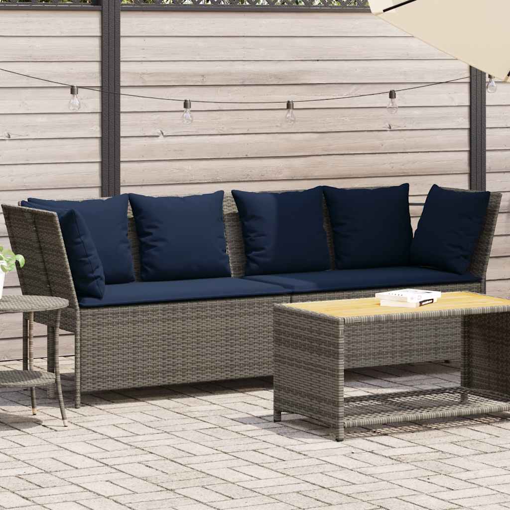 vidaXL Sofa ogrodowa z poduszkami, szara, polirattanowa