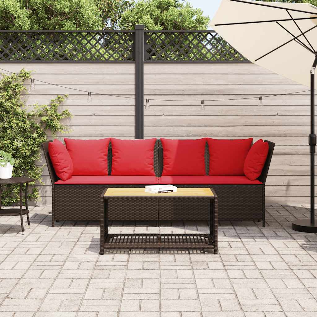 vidaXL Sofa ogrodowa z poduszkami Brązowy polirattan