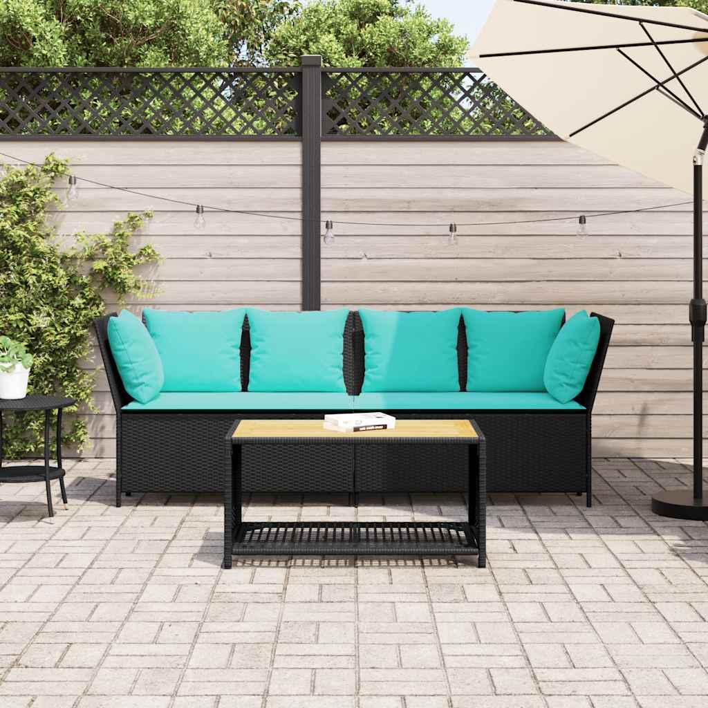 vidaXL Fotel ogrodowy z poduszkami, rattan PE, czarny