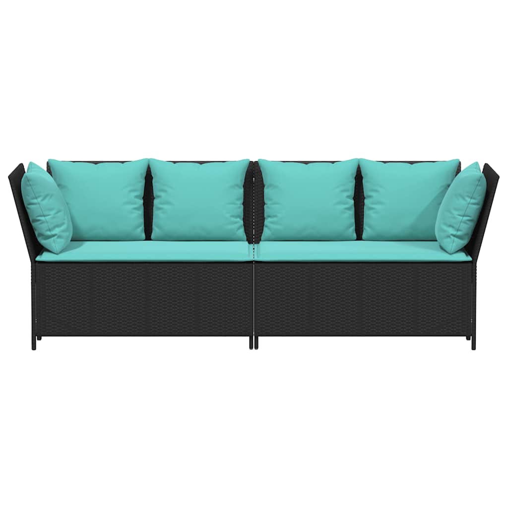 vidaXL Fotel ogrodowy z poduszkami, rattan PE, czarny