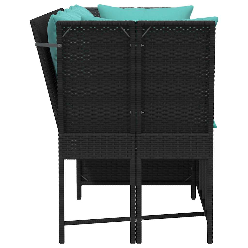 vidaXL Fotel ogrodowy z poduszkami, rattan PE, czarny