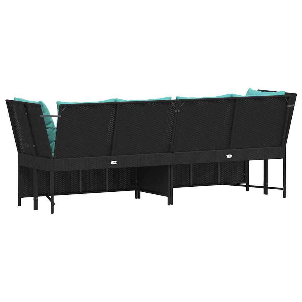 vidaXL Fotel ogrodowy z poduszkami, rattan PE, czarny