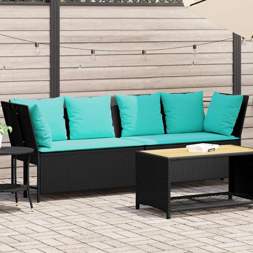 vidaXL Fotel ogrodowy z poduszkami, rattan PE, czarny