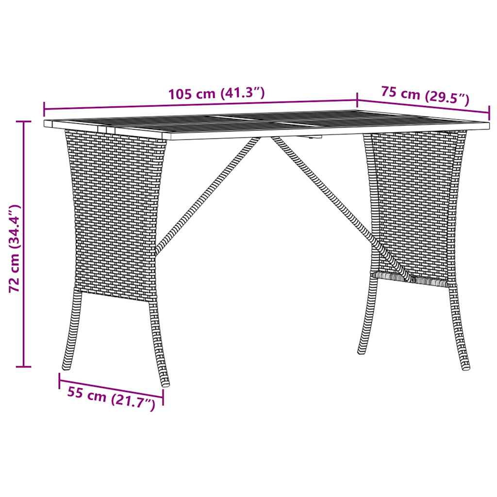 vidaXL Stół ogrodowy z blatem z drewna akacjowego czarny 105x75x72 cm