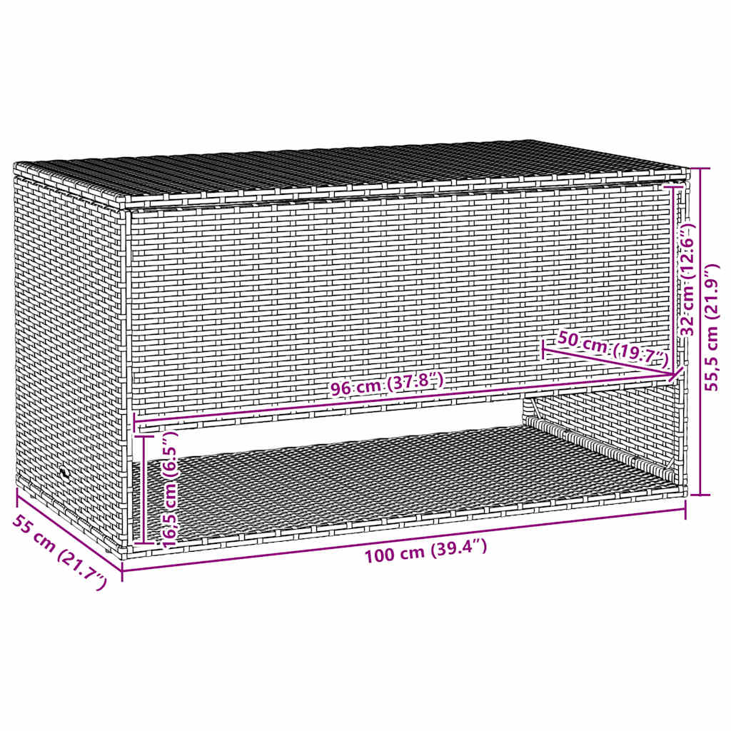 vidaXL Skrzynka na poduszki ogrodowe Brązowa 100x55x55,5 cm Polirattan