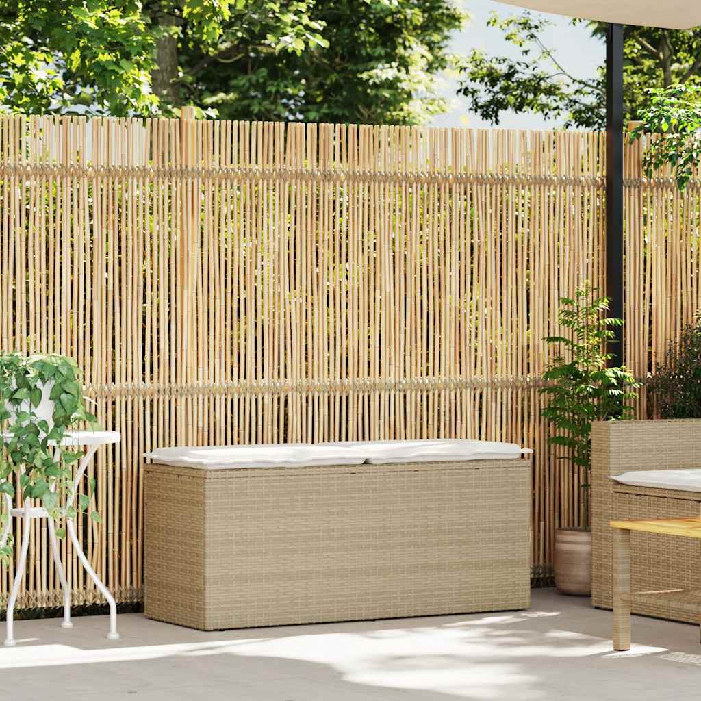 vidaXL Ławka ogrodowa z poduszką beżowa 110x40x44 cm polirattan