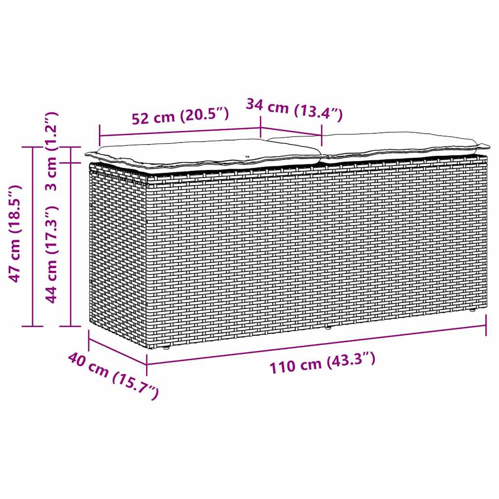 vidaXL Ławka ogrodowa z poduszką Czarna 110x40x44 cm Polirattan