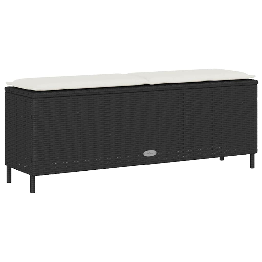 vidaXL Ławka ogrodowa z poduszką Czarna 110x30x40,5 cm Polirattan