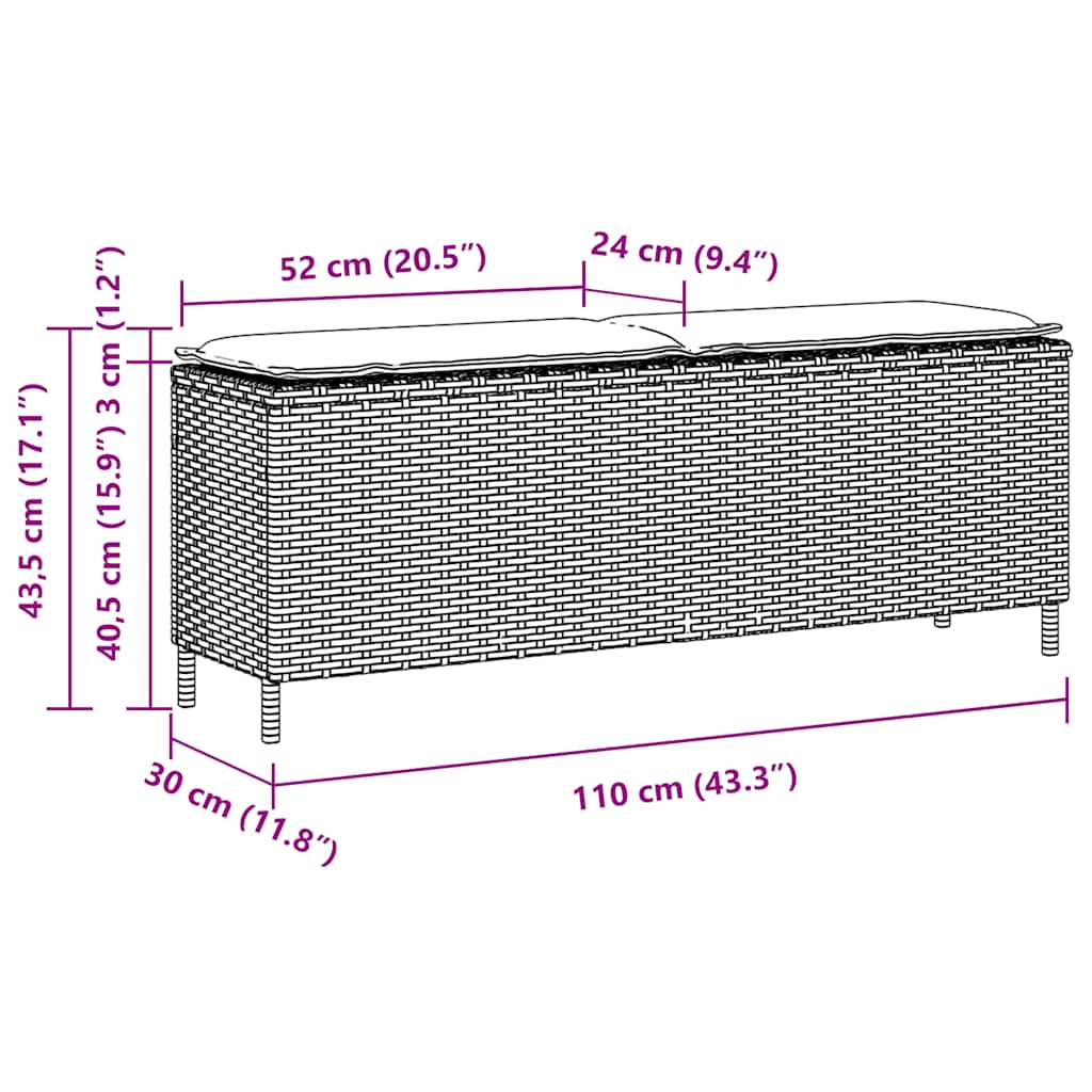 vidaXL Ławka ogrodowa z poduszką Brązowa 110x30x40,5 cm Polirattan