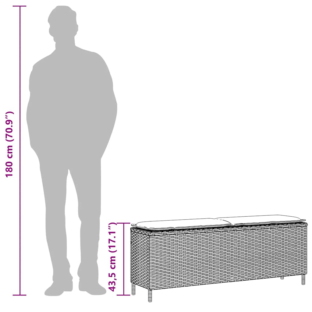 vidaXL Ławka ogrodowa z poduszką Jasnoszara 110x30x40,5 cm Polirattan