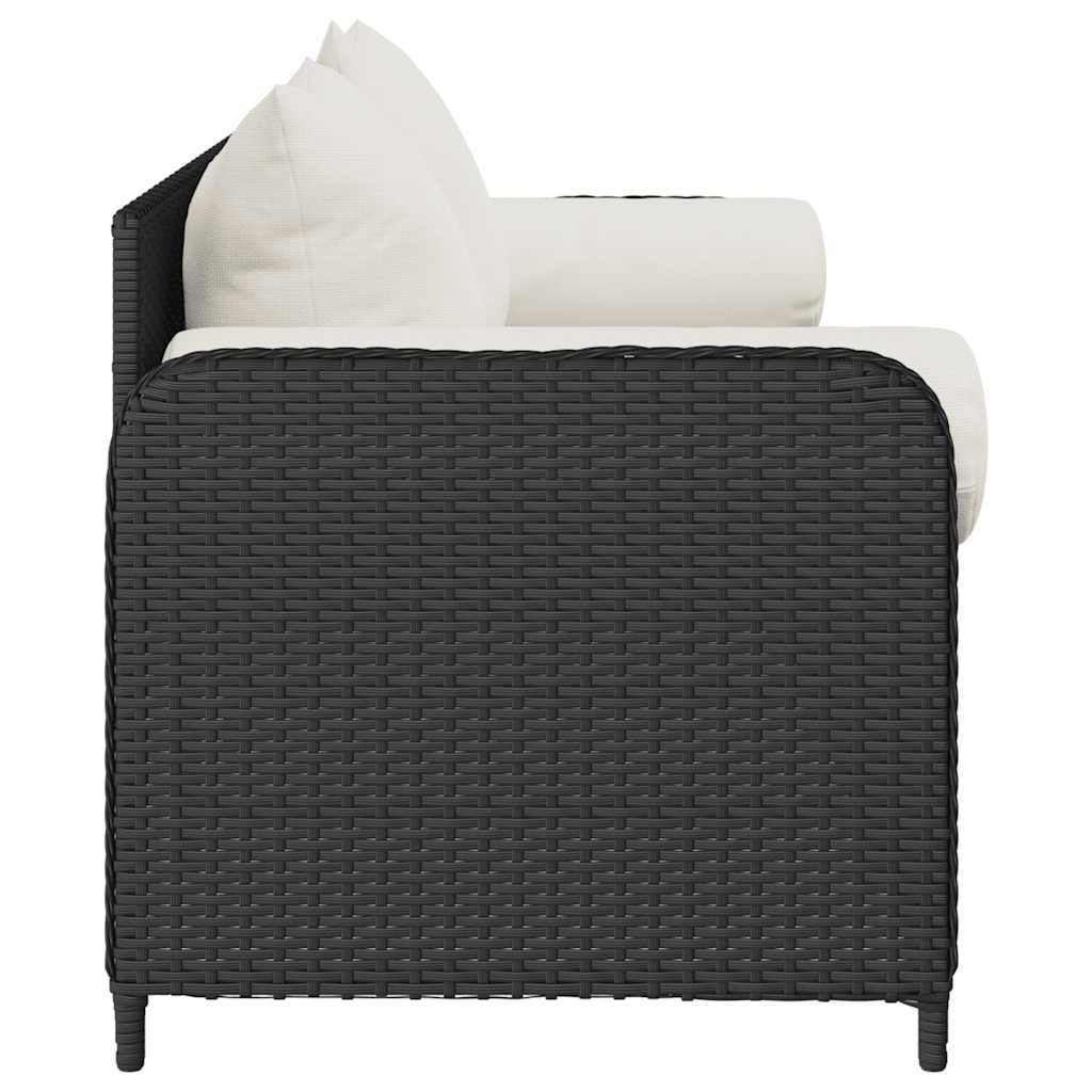 vidaXL Sofa ogrodowa z poduszkami, 3-osobowa, czarna, polirattan