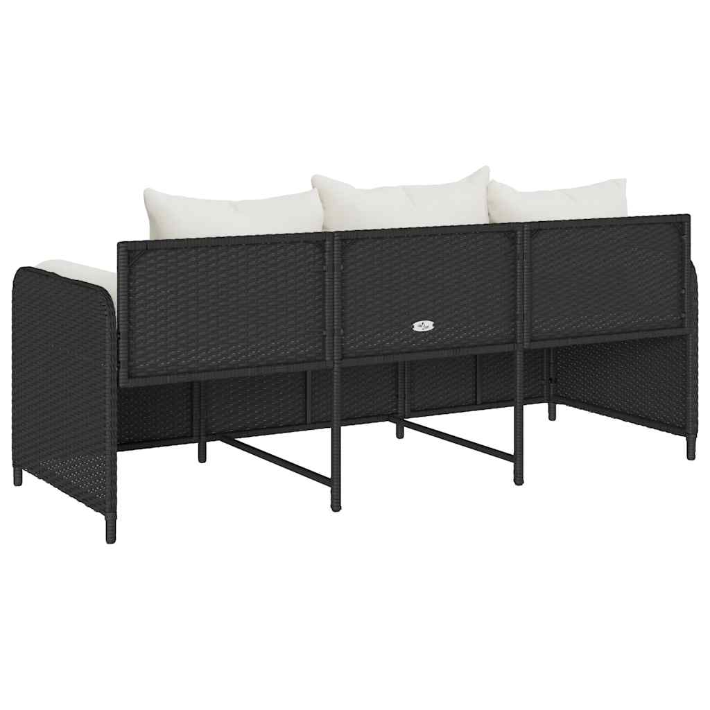 vidaXL Sofa ogrodowa z poduszkami, 3-osobowa, czarna, polirattan