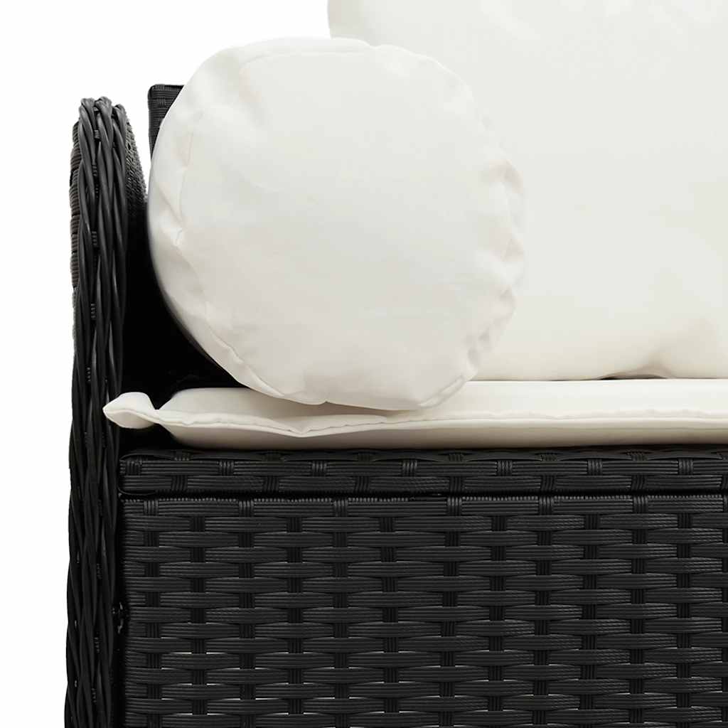 vidaXL Sofa ogrodowa z poduszkami, 3-osobowa, czarna, polirattan