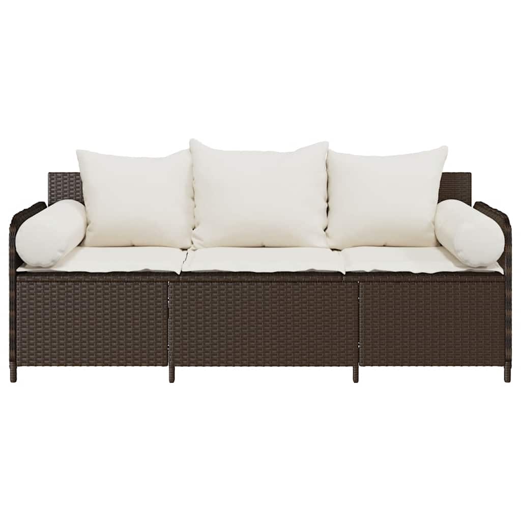 vidaXL Sofa ogrodowa z poduszkami, 3-osobowa, brązowa, polirattan