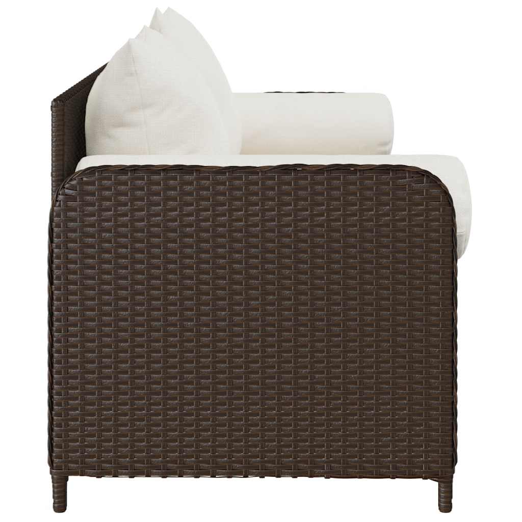 vidaXL Sofa ogrodowa z poduszkami, 3-osobowa, brązowa, polirattan