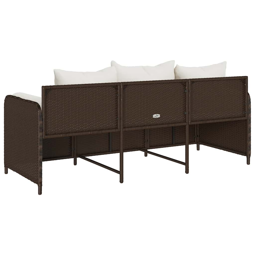 vidaXL Sofa ogrodowa z poduszkami, 3-osobowa, brązowa, polirattan