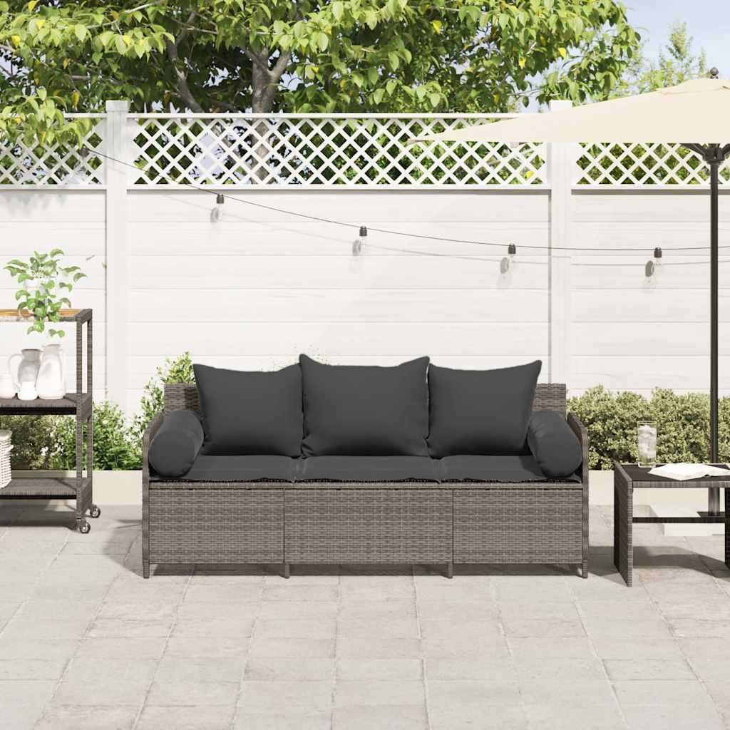vidaXL 3-osobowa sofa ogrodowa z poduszkami, szara, polirattan