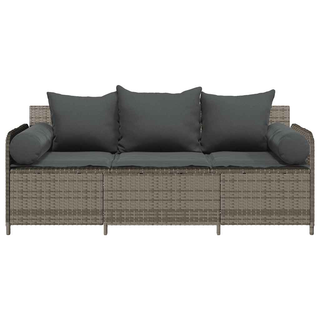 vidaXL 3-osobowa sofa ogrodowa z poduszkami, szara, polirattan